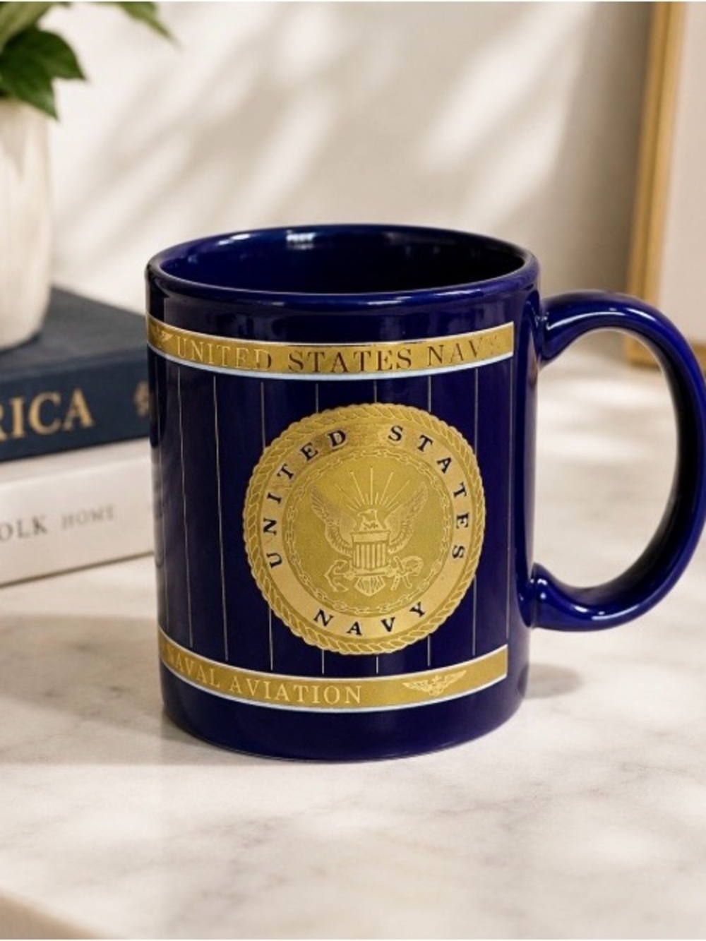 Navy Aviation Mug Cobalt Blue Gold Emblem Trim National Museum of Naval Aviation